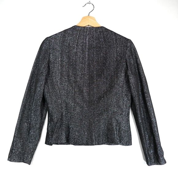 BCBG Max Azria Women's Black Sliver Shiny Blazer Collarless Size L - Picture 8 of 15